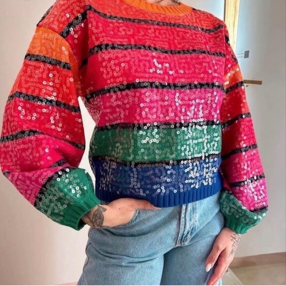 FARM Rio Sweaters - FARM RIOColorful Sequin Striped Sweater
